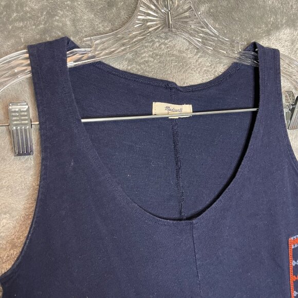 Madewell Women Embroidered Boho Navajo Tribal Fringe Scoop Neck Tank Top XS Navy - Picture 3 of 8